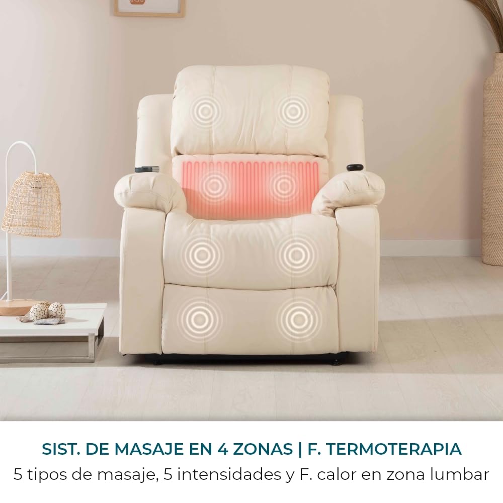 Sillón Relax Eléctrico Levanta Personas ZZ Don Descanso Trevi – Masaje 4 Zonas, Calor Lumbar, Beige