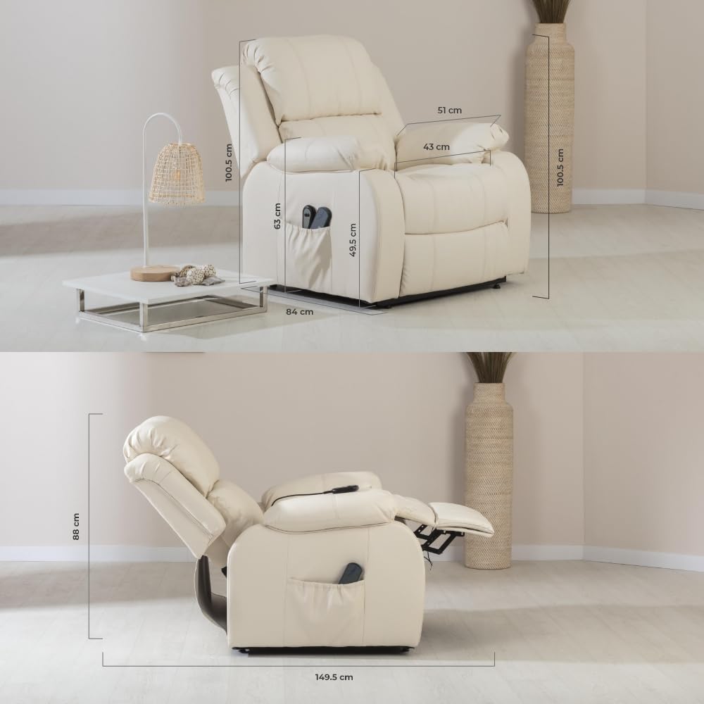 Sillón Relax Eléctrico Levanta Personas ZZ Don Descanso Trevi – Masaje 4 Zonas, Calor Lumbar, Beige