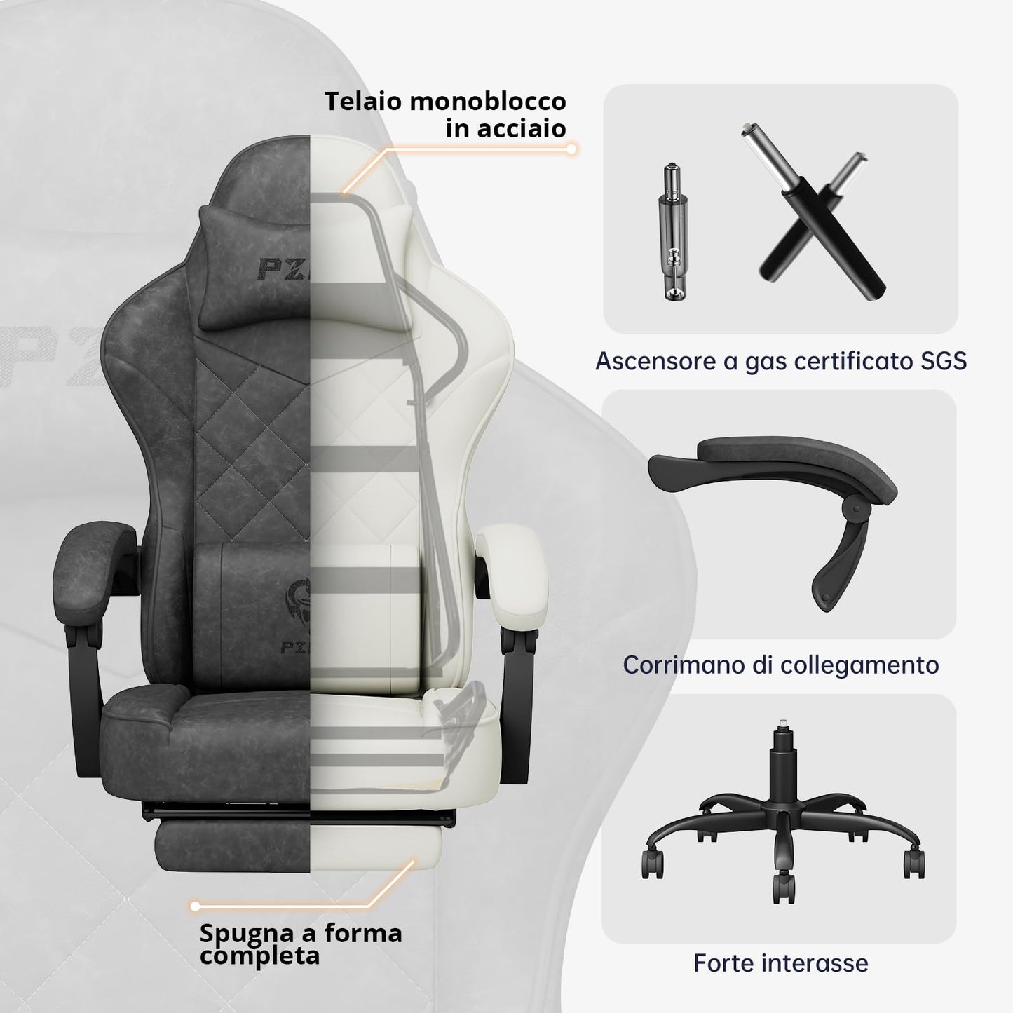 PZDO Silla Gaming Ergonómica Silla de Oficina con Tejido de Alta Tecnología, Silla Gamer Silla Ordenador con Reposapiés, Cadeira Gaming Chair Silla de Ordenador, Adultos, Adolescentes (Negro)