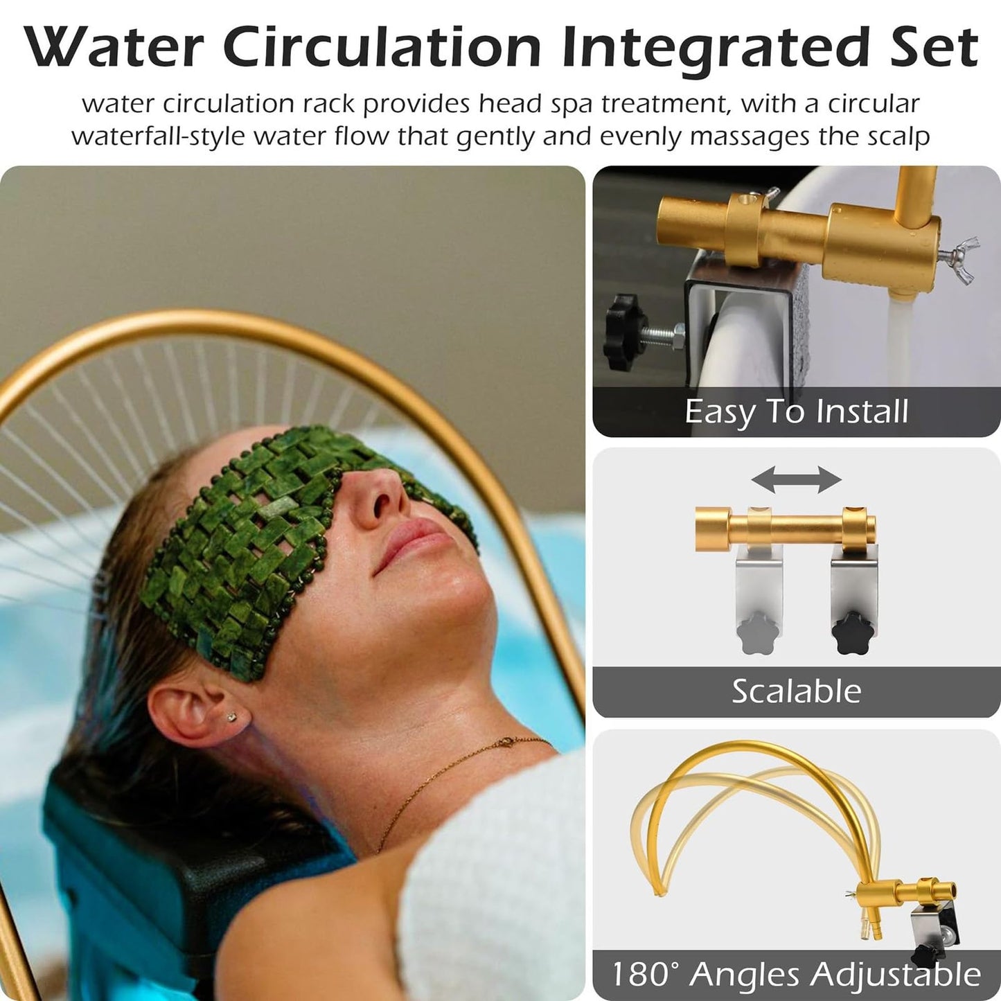 Accesorio for el Cuidado de la Cabeza, champú, masajeador de Cuero cabelludo, Salida de Agua, Lavabo, Soporte Ajustable a 180° con Bomba de Agua y fijación metálica for peluquerías y Uso doméstico.