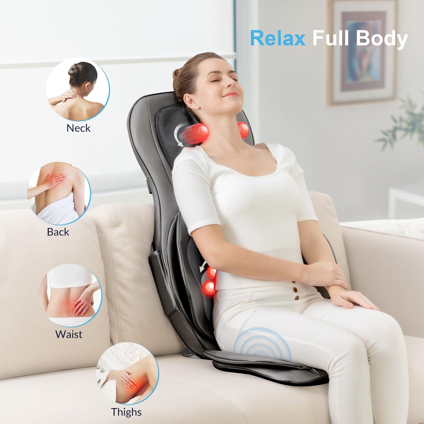 Asiento de Masaje Shiatsu COMFIER – Cuello y Espalda 2D/3D con Calor y Compresión Ajustable, Negro