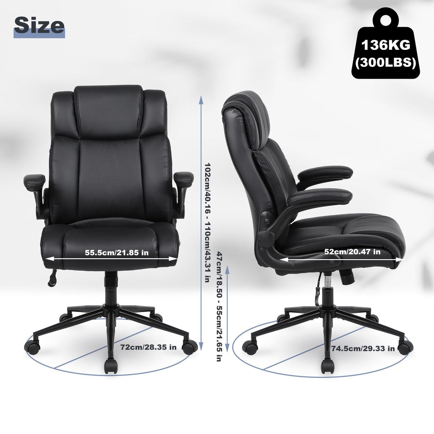 Ermnois Silla de Oficina Silla de Oficina ergonómica Piel sintética Altura Ajustable reposabrazos Grueso y Soporte Lumbar Silla de Cuero PU con Respaldo Medio para Juegos de Ordenador Negro
