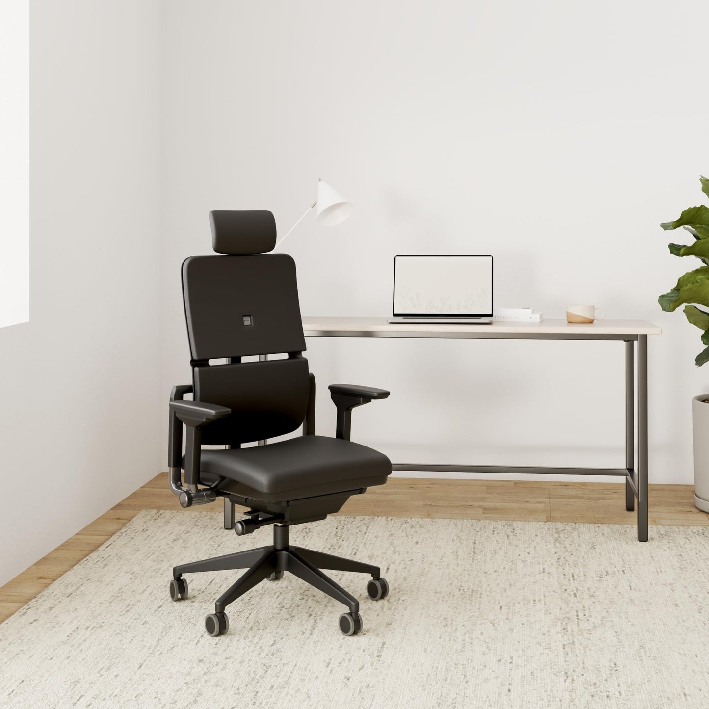Steelcase Please, silla de oficina ergonómica con respaldo alto regulable en altura, brazos regulables y reposa cabeza regulable Ónix
