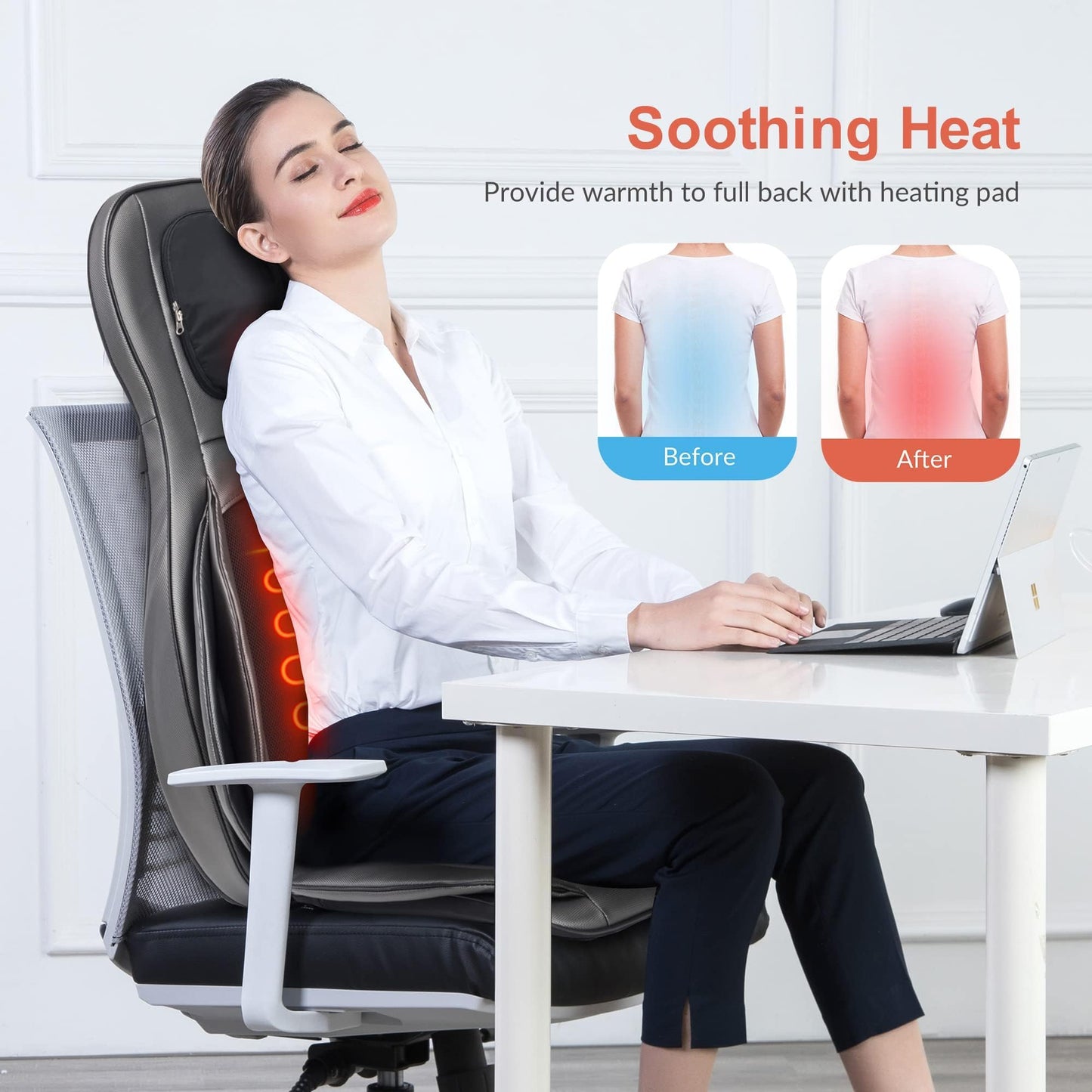 Asiento de Masaje Shiatsu COMFIER – Cuello y Espalda 2D/3D con Calor y Compresión Ajustable, Negro