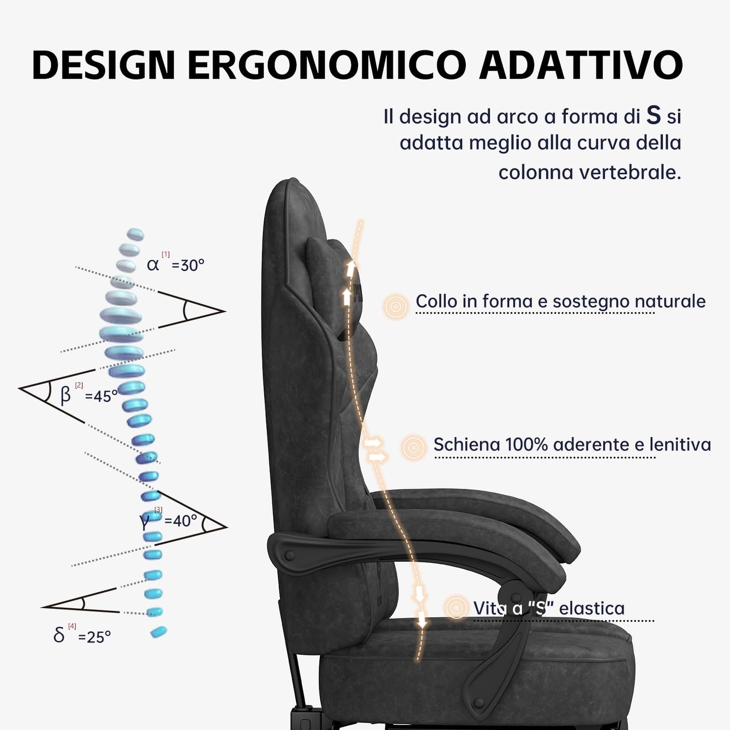 PZDO Silla Gaming Ergonómica Silla de Oficina con Tejido de Alta Tecnología, Silla Gamer Silla Ordenador con Reposapiés, Cadeira Gaming Chair Silla de Ordenador, Adultos, Adolescentes (Negro)