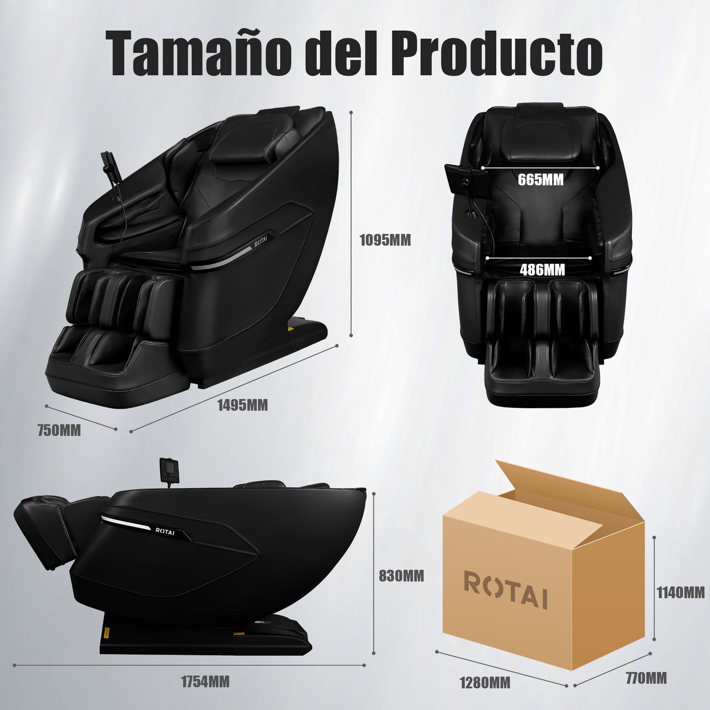 Sillón de Masaje Eléctrico ROTAI A39 – Shiatsu 3D, Calor Lumbar, Gravedad Cero, Negro