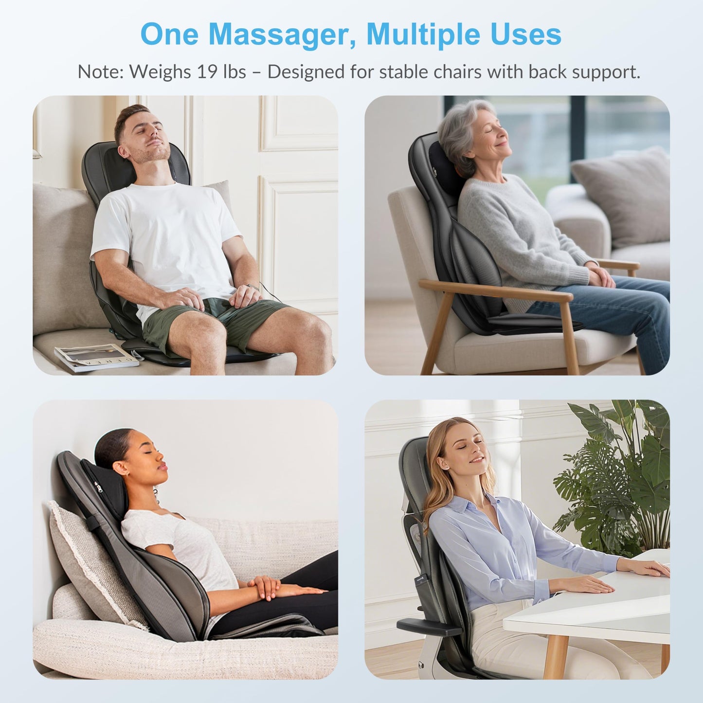 Asiento de Masaje Shiatsu COMFIER – Cuello y Espalda 2D/3D con Calor y Compresión Ajustable, Negro