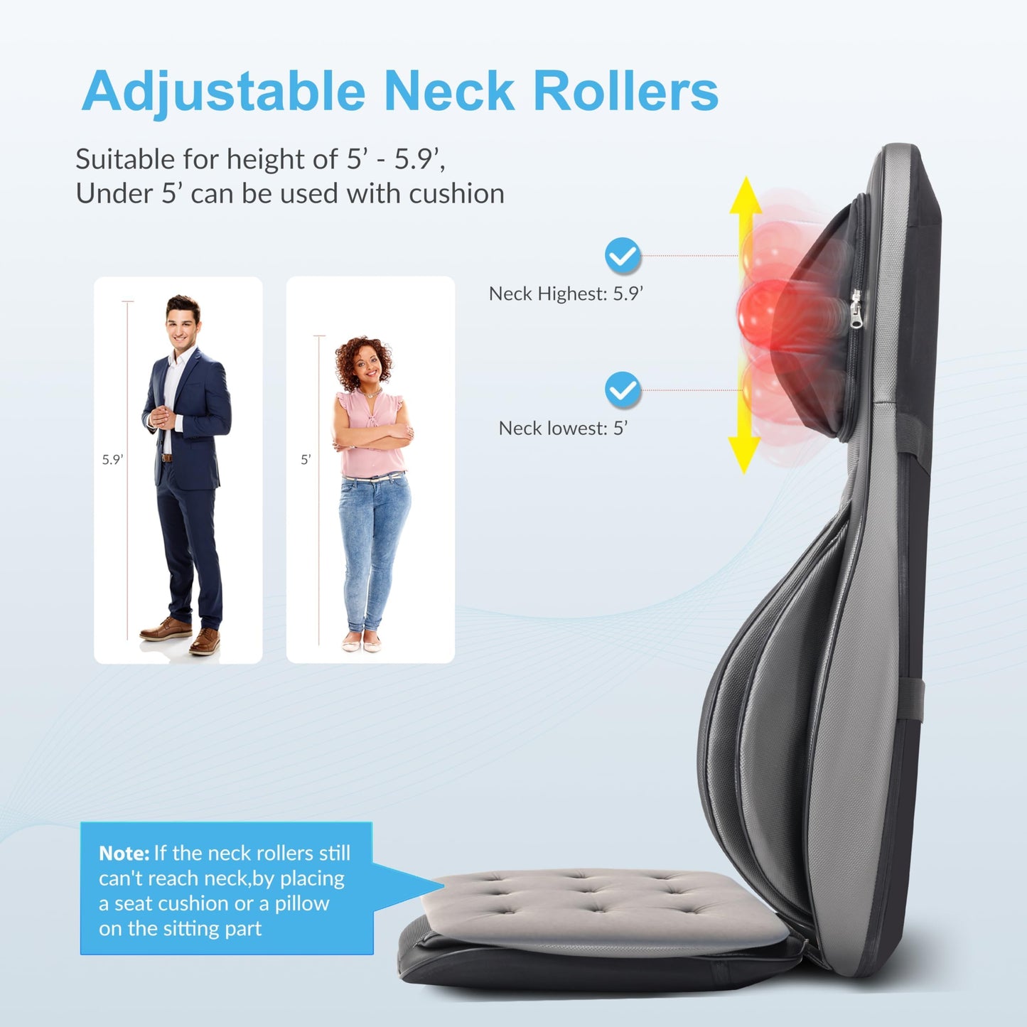 Asiento de Masaje Shiatsu COMFIER – Cuello y Espalda 2D/3D con Calor y Compresión Ajustable, Negro