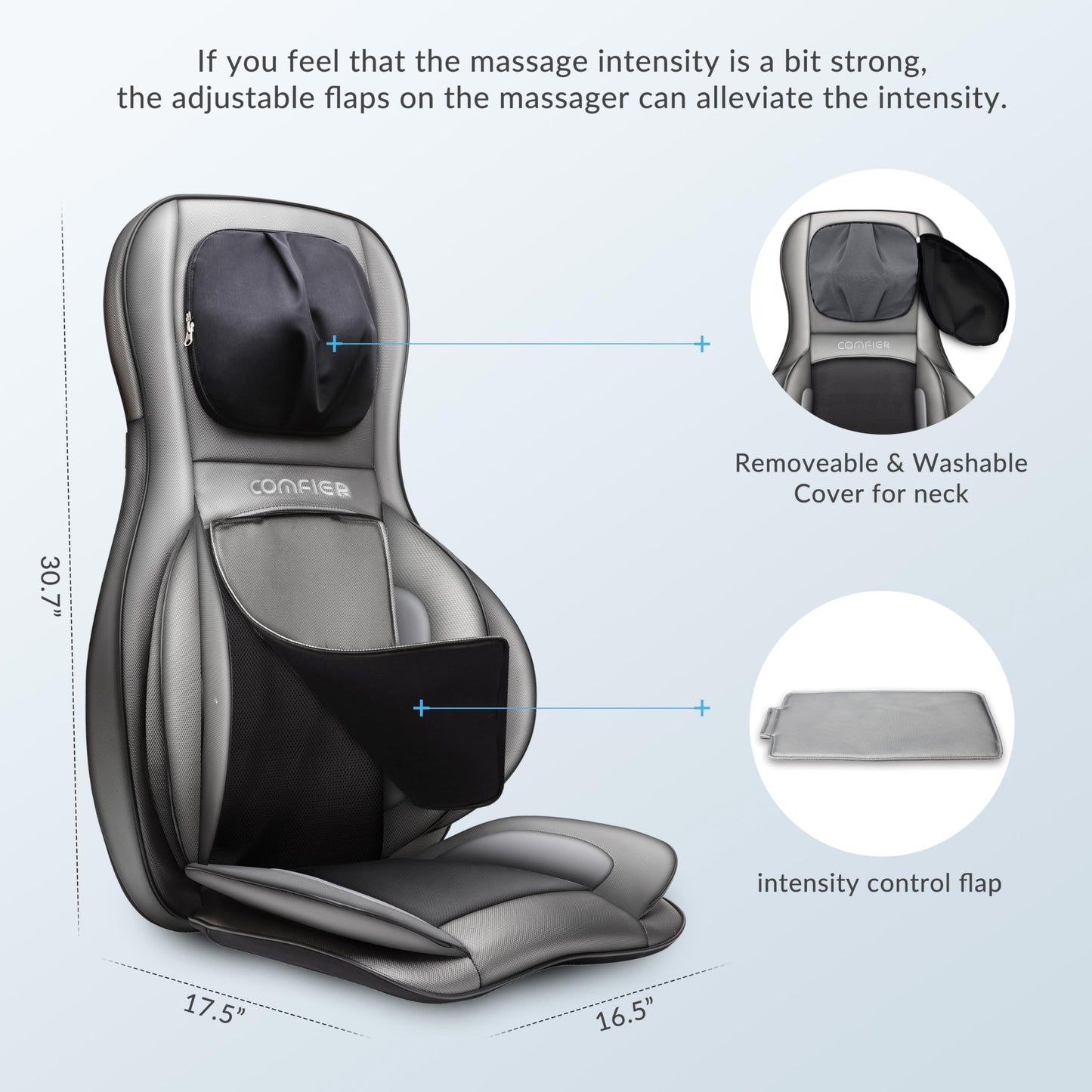 Asiento de Masaje Shiatsu COMFIER – Cuello y Espalda 2D/3D con Calor y Compresión Ajustable, Negro