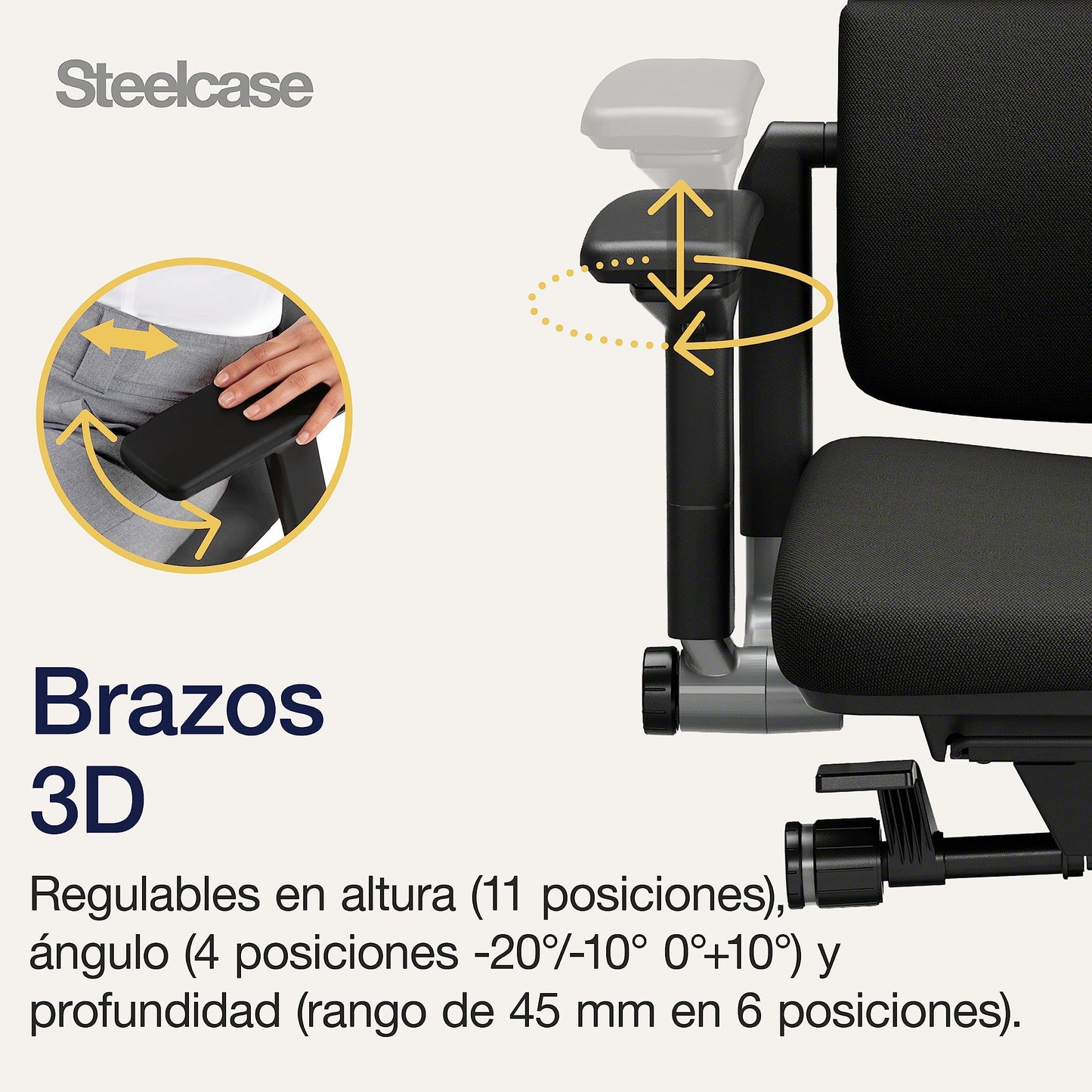 Steelcase Please, silla de oficina ergonómica con respaldo alto regulable en altura, brazos regulables y reposa cabeza regulable Ónix