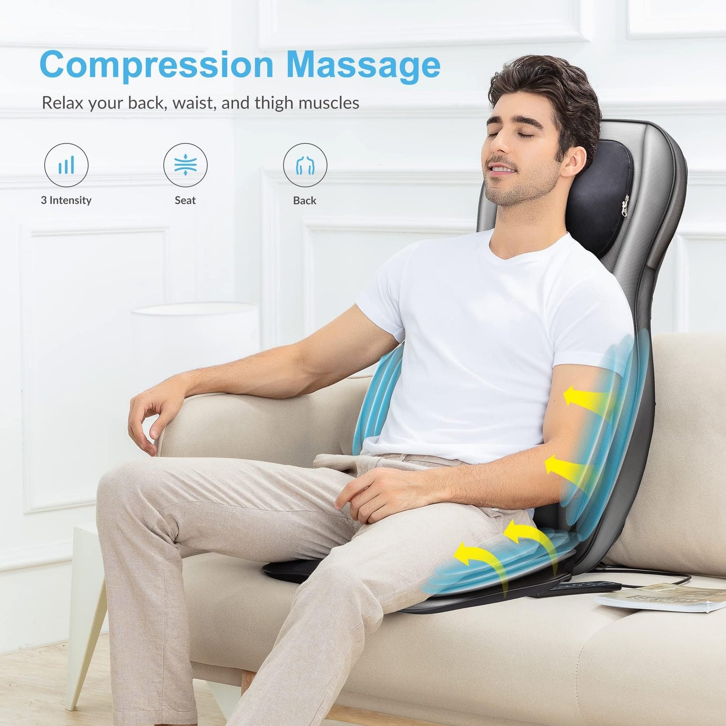 Asiento de Masaje Shiatsu COMFIER – Cuello y Espalda 2D/3D con Calor y Compresión Ajustable, Negro