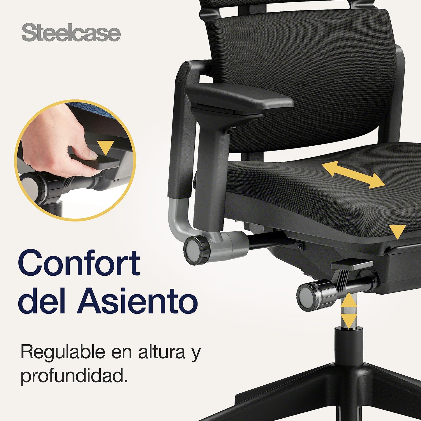 Steelcase Please, silla de oficina ergonómica con respaldo alto regulable en altura, brazos regulables y reposa cabeza regulable Ónix