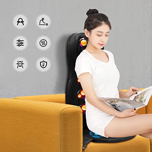 Zoobotanica Cojín de masaje Shiatsu con calor y vibración, cojín de masaje para espalda, glúteos y cuello, 3 intensidades, masajeador de espalda para casa, oficina, coche (negro)
