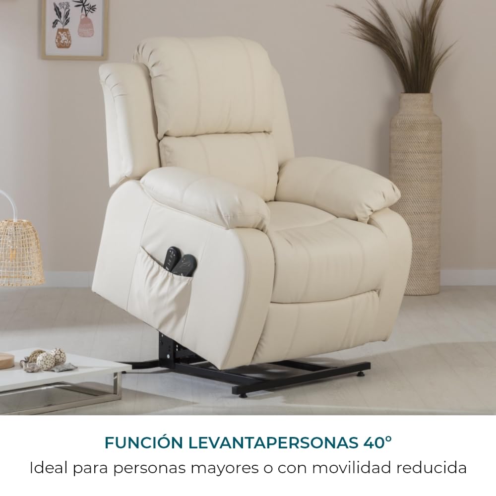 Sillón Relax Eléctrico Levanta Personas ZZ Don Descanso Trevi – Masaje 4 Zonas, Calor Lumbar, Beige