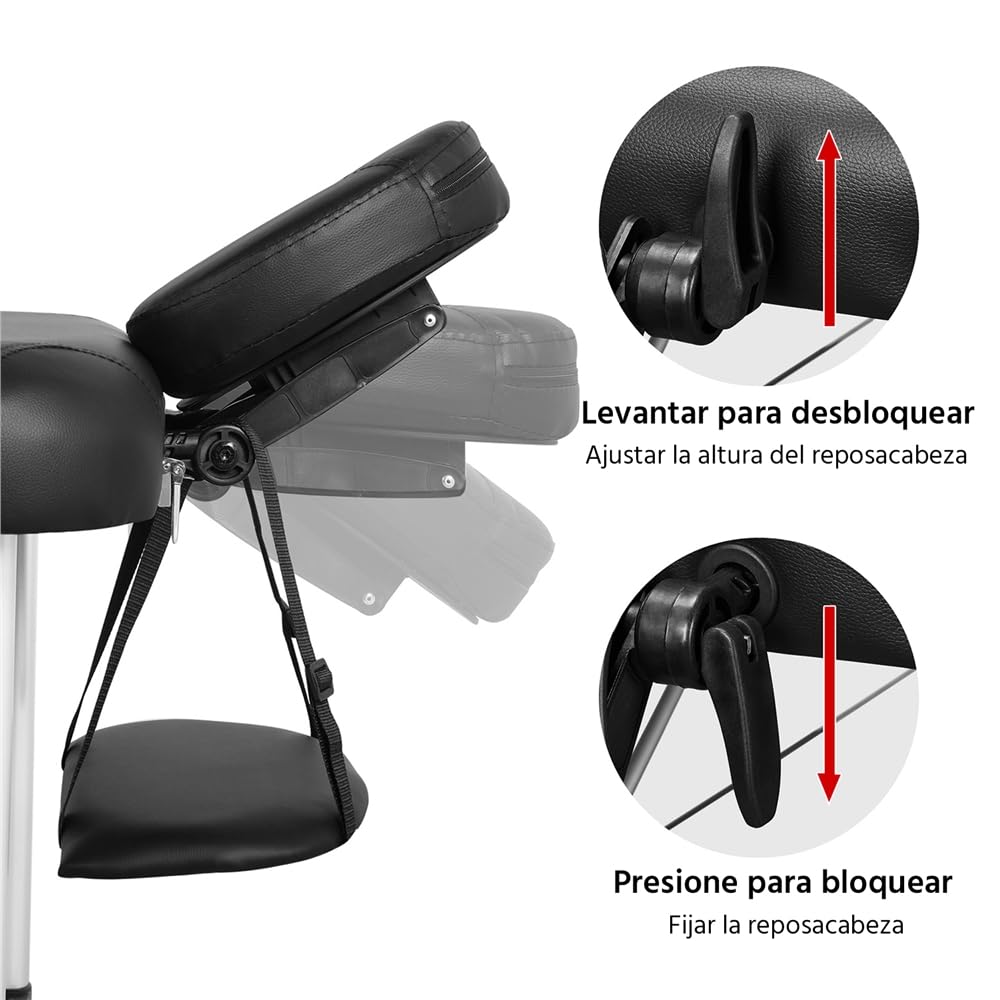 Yaheetech Camilla Masaje Plegable de 3 Zonas Camilla Estetica Portátil Profesional de de 92 cm de Ancho Altura Ajustale con Bolsa de Transporte Negro