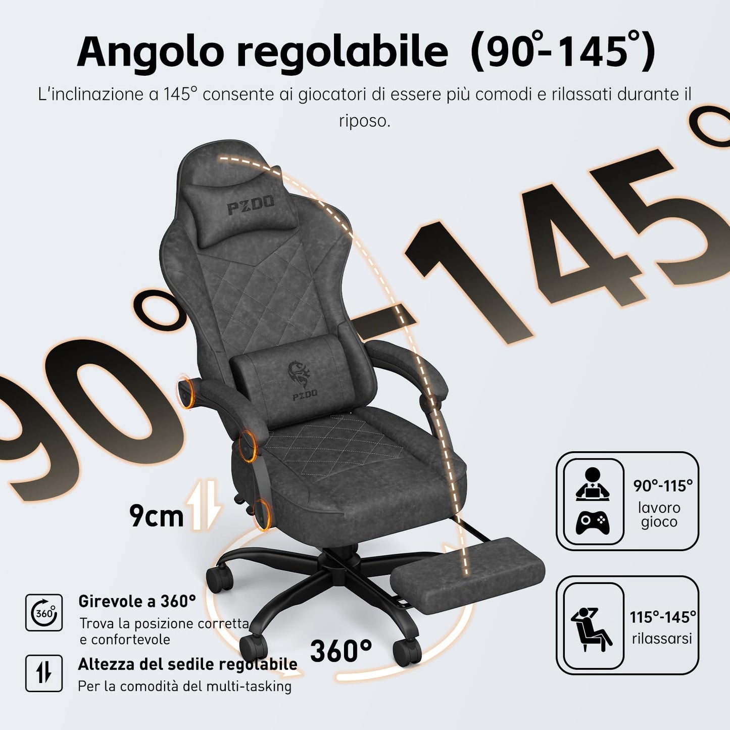 PZDO Silla Gaming Ergonómica Silla de Oficina con Tejido de Alta Tecnología, Silla Gamer Silla Ordenador con Reposapiés, Cadeira Gaming Chair Silla de Ordenador, Adultos, Adolescentes (Negro)