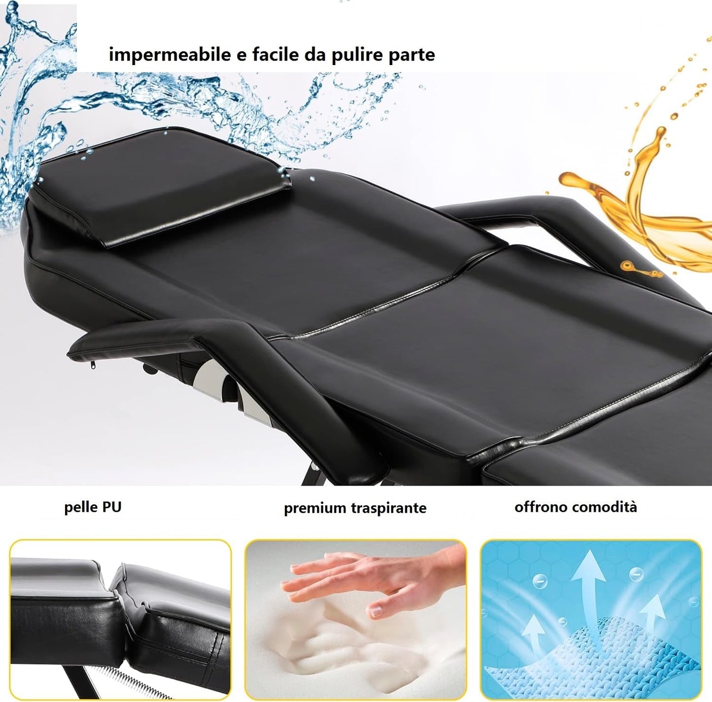 JINPALAY Camilla Masaje Plegable con Taburete 3 Zonas Cama de Masaje Profesional Fisioterapia Ajustable Reposabrazos Reposacabezas para SPA, Tatuaje, Facial, Pedicure Therapy (Negro)
