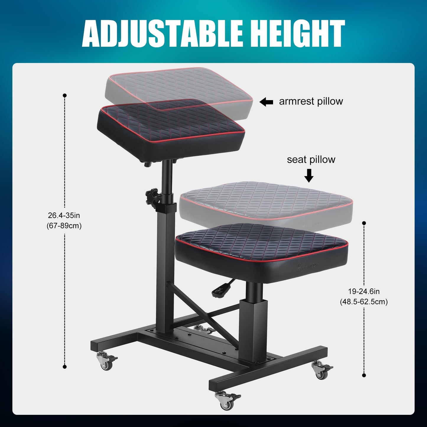 POARMEEY Silla de tatuaje para cliente con reposabrazos, silla de artista de tatuaje, soporte con ruedas, altura ajustable por dispositivo hidráulico