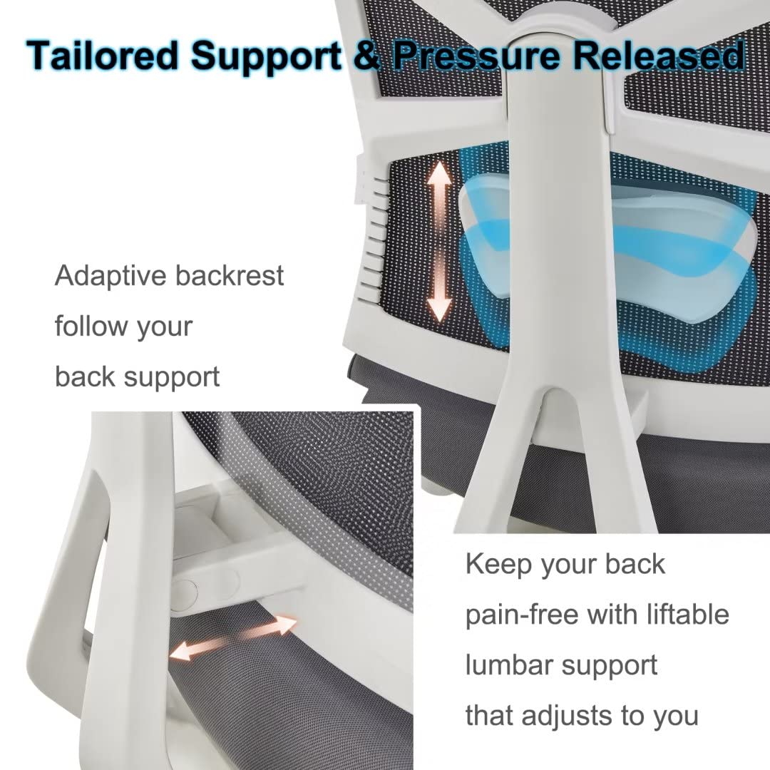HOLLUDLE Silla de Oficina Ergonómica con Respaldo Adaptativo, Mesa y Silla de Escritorio de Alto Respaldo con Reposabrazos 4D, Profundidad de Asiento Ajustable, Soporte Lumbar y Reposacabezas 2D