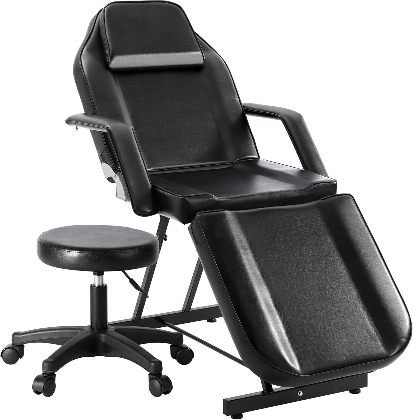 JINPALAY Camilla Masaje Plegable con Taburete 3 Zonas Cama de Masaje Profesional Fisioterapia Ajustable Reposabrazos Reposacabezas para SPA, Tatuaje, Facial, Pedicure Therapy (Negro)