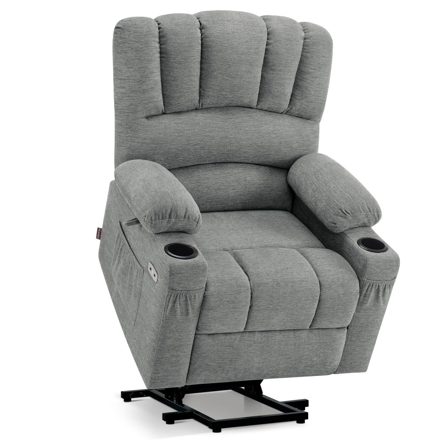 M MCombo Sillón de TV eléctrico con Ayuda para levantarse, sillón Relax con función reclinable, sillón de Masaje con función de Calor, para Personas Mayores de salón, 7102 (Tela, Gris)