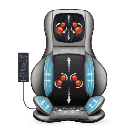 Asiento de Masaje Shiatsu COMFIER – Cuello y Espalda 2D/3D con Calor y Compresión Ajustable, Negro