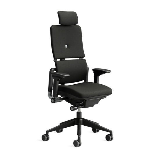 Steelcase Please, silla de oficina ergonómica con respaldo alto regulable en altura, brazos regulables y reposa cabeza regulable Ónix